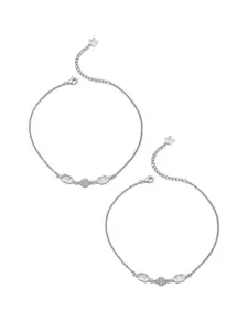 SILBERRY Set of 2 92.5 Sterling Silver Rhodium Plated Crystals Anklets