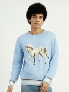 United Colors of Benetton Graphic Printed Relaxed Fit Pure Cotton Pullover Sweater