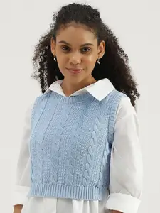 United Colors of Benetton Cable Knit Crop Pure Cotton Sweater Vest