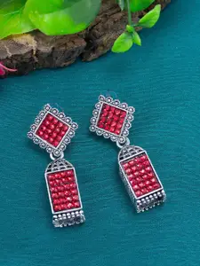 PRIVIU Silver-Plated Square Shaped Drop Earrings