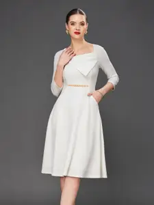 Miss Chase Asymmetric Neck Raglan Sleeves Georgette Fit & Flare Dress