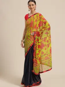 KALINI Floral Printed Pure Georgette Half & Half Saree