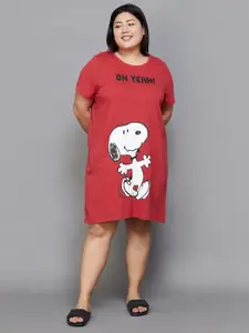 Nexus by Lifestyle Plus Size Snoopy Printed Pure Cotton T-shirt Nightdress
