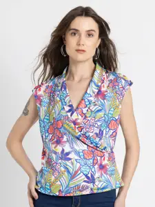 SHAYE Shawl Collar Floral Print Top