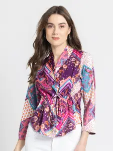 SHAYE Floral Printed Printed Shawl Collar Three-Quarter Sleeves Casual Shirt