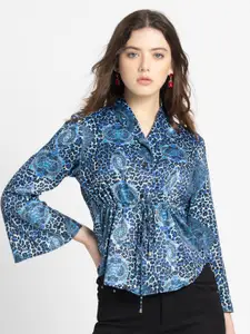 SHAYE Animal Printed Shawl Collar Three-Quarter Sleeves Casual Shirt