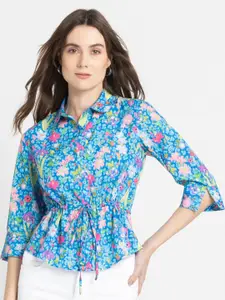 SHAYE Floral Printed Spread Collar Three-Quarter Sleeves Casual Shirt