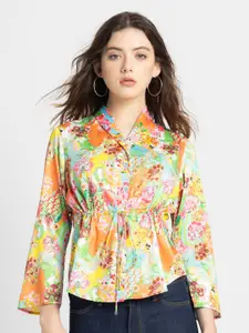 SHAYE Smart Floral Shawl Collar Three-Quarter Sleeves Opaque Printed Casual Shirt