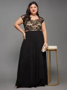 Miss Chase A+ Plus Size Self Design Georgette Flared A-Line Maxi Dress