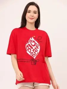 Leotude Typography Printed Drop-Shoulder Sleeves Cotton Oversized  T-shirt