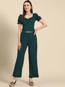 WoowZerz Women Solid Top & Palazzos Co-Ords