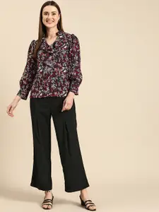 WoowZerz Women Printed Ruffled Top with Trousers Co-Ords