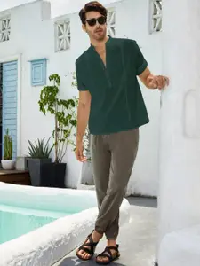 Anouk Men Cotton Linen Henley Shirt Short Kurta