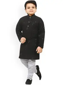 BAESD Boys Floral Embroidered Regular Sequinned Kurta With Pyjamas