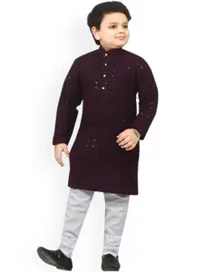 BAESD Boys Floral Embroidered Regular Sequinned Kurta With Churidar
