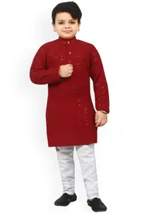 BAESD Boys Geometric Embroidered Regular Sequinned Kurta With Churidar