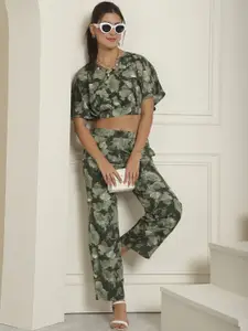 Indian Needle Printed Crop Top & Trousers Co-Ords