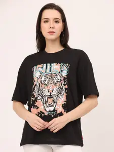 Leotude Graphic Printed Drop-Shoulder Sleeves Cotton Oversized  T-shirt