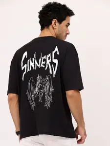 Leotude Typography Printed Drop-Shoulder Sleeves Cotton Oversized  T-shirt