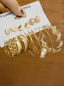 KARISHMA KREATIONS Set Of 9 Gold-Plated Classic Hoop Earrings