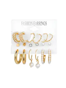 KARISHMA KREATIONS Set Of 9 Gold-Plated Classic Hoop Earrings