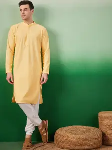 Sangria Ethnic Motifs Embroidered Chikankari Mandarin Collar Pure Cotton Straight Kurta