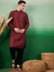 Sangria Ethnic Motifs Embroidered Chikankari Mandarin Collar Pure Cotton Straight Kurta