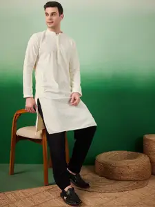 Sangria Ethnic Motifs Embroidered Chikankari Mandarin Collar Pure Cotton Straight Kurta