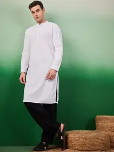 Sangria Ethnic Motifs Embroidered Chikankari Mandarin Collar Pure Cotton Straight Kurta