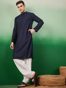 Sangria Ethnic Motifs Embroidered Chikankari Mandarin Collar Pure Cotton Straight Kurta