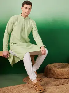 Sangria Ethnic Motifs Embroidered Chikankari Mandarin Collar Pure Cotton Straight Kurta