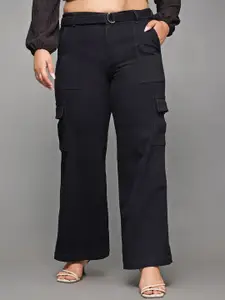 Miss Chase A+ Women Plus Size Wide Leg High-Rise Clean Look Stretchable Cargo Jeans