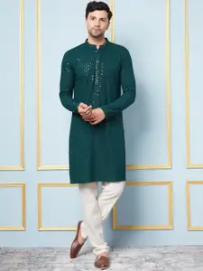 See Designs Embroidered Sequinned Mandarin Collar Long Sleeves Kurta with Pyjama