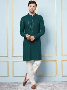 See Designs Floral Embroidered Mandarin Collar Sequinned Straight Kurta
