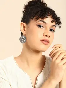 Sangria Silver-Plated Circular Drop Earrings