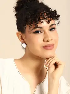 Sangria Silver-Plated Geometric Studs Earrings