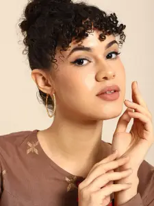 Sangria Gold-Plated Circular Artificial Stones Hoop Earrings