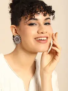 Sangria Silver-Plated Floral Studs Earrings