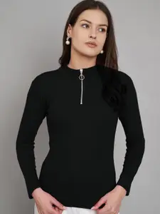 Trend Level Ribbed High Neck Fitted Cotton Top