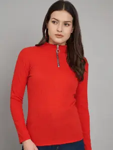 Trend Level Ribbed High Neck Fitted Cotton Top