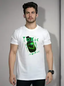 Elibolz Graphic Printed Round Neck Short Sleeves Cotton Applique Casual T-shirt