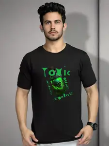 Elibolz Graphic Printed Round Neck Short Sleeves Cotton Applique Casual T-shirt