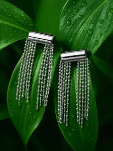 Rubans Voguish Rhodium-Plated Contemporary Drop Earrings