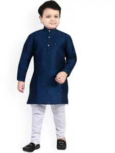 BAESD Boys Floral Embroidered Regular Sequinned Kurta With Pyjamas