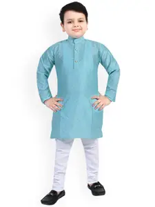 BAESD Boys Floral Embroidered Regular Sequinned Kurta With Pyjamas