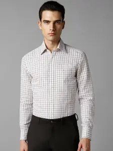 Louis Philippe Grid Tattersall Checked Spread Collar Pure Linen Formal Shirt