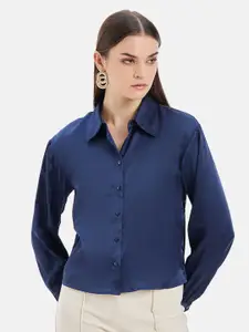 Kazo Comfort Spread Collar Pleated Full Sleeves Satin Formal Shirt