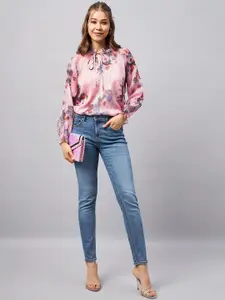 Orchid Hues Floral Printed Keyhole Neck Puff Sleeve Top