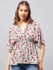 Orchid Hues Floral Print Flared Sleeve Empire Top