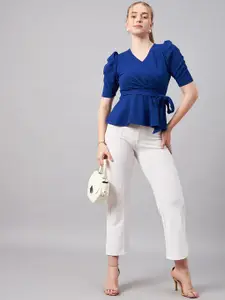Orchid Hues V-Neck Puff Sleeves Peplum Top